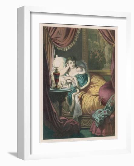 Woman in Bed Alone with a Book-D. Eusebio Planas-Framed Art Print