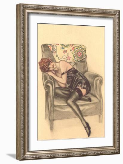 Woman in Black Chemise in Chair-null-Framed Art Print