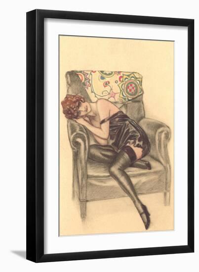 Woman in Black Chemise in Chair-null-Framed Art Print