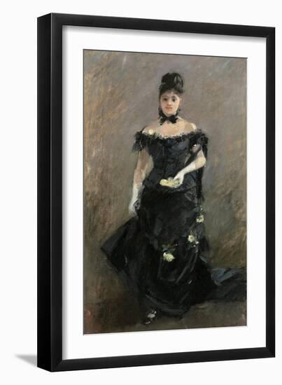 Woman in Black or before the Theatre, 1875 (Oil on Canvas)-Berthe Morisot-Framed Giclee Print