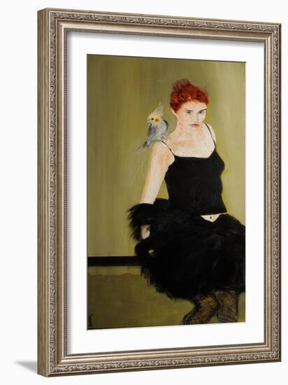 Woman in Black with "Noddy" the Cockatiel, 2016-Susan Adams-Framed Giclee Print