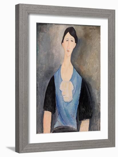 Woman in Blue (Oil on Canvas)-Amedeo Modigliani-Framed Giclee Print