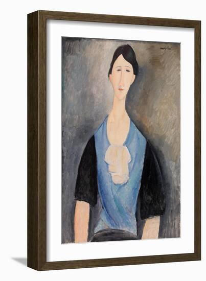 Woman in Blue (Oil on Canvas)-Amedeo Modigliani-Framed Giclee Print