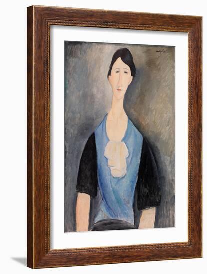 Woman in Blue (Oil on Canvas)-Amedeo Modigliani-Framed Giclee Print