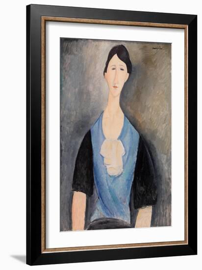 Woman in Blue (Oil on Canvas)-Amedeo Modigliani-Framed Giclee Print