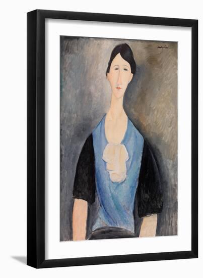 Woman in Blue (Oil on Canvas)-Amedeo Modigliani-Framed Giclee Print