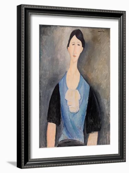 Woman in Blue (Oil on Canvas)-Amedeo Modigliani-Framed Giclee Print