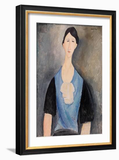 Woman in Blue (Oil on Canvas)-Amedeo Modigliani-Framed Giclee Print