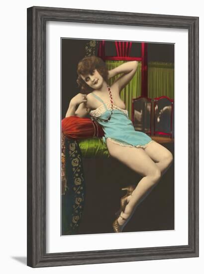 Woman in Blue Slip-null-Framed Art Print