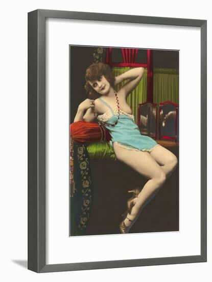 Woman in Blue Slip-null-Framed Art Print