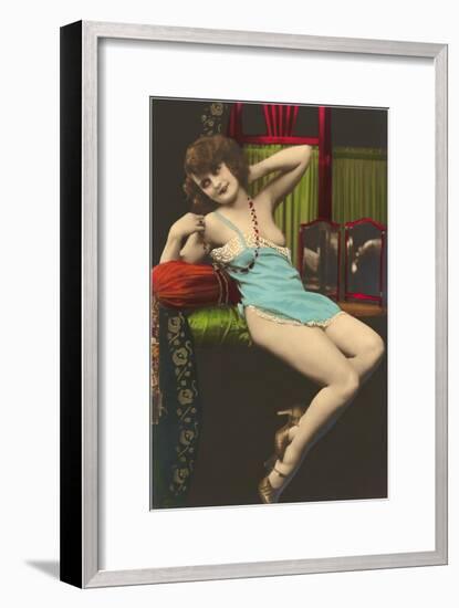 Woman in Blue Slip-null-Framed Art Print