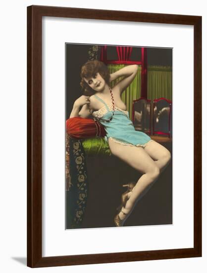 Woman in Blue Slip-null-Framed Art Print