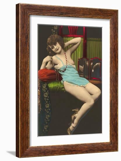 Woman in Blue Slip-null-Framed Art Print