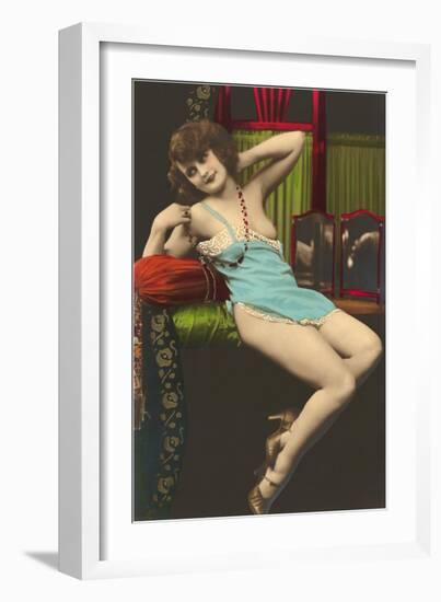 Woman in Blue Slip-null-Framed Art Print