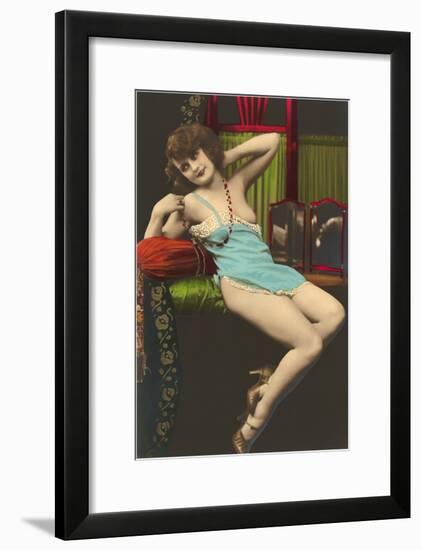 Woman in Blue Slip-null-Framed Art Print