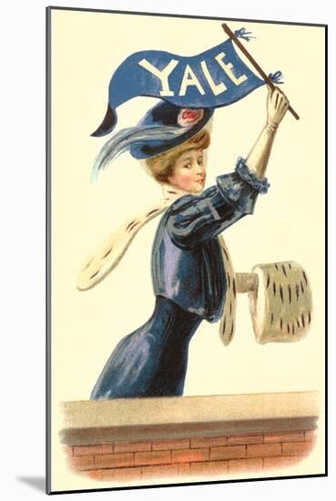 Woman in Blue with Yale Pennant-null-Mounted Art Print