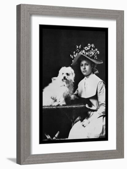 Woman in Bonnet with Maltese Terrier-null-Framed Art Print