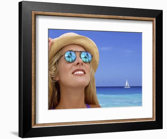 Woman in Caribbean with Palm Trees Reflected in Sunglasses-Bill Bachmann-Framed Photographic Print