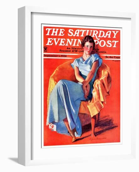 "Woman in Chair," Saturday Evening Post Cover, September 1, 1934-F. Sands Brunner-Framed Giclee Print