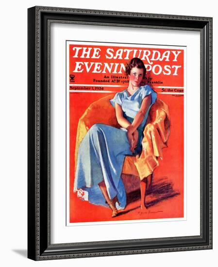 "Woman in Chair," Saturday Evening Post Cover, September 1, 1934-F. Sands Brunner-Framed Giclee Print