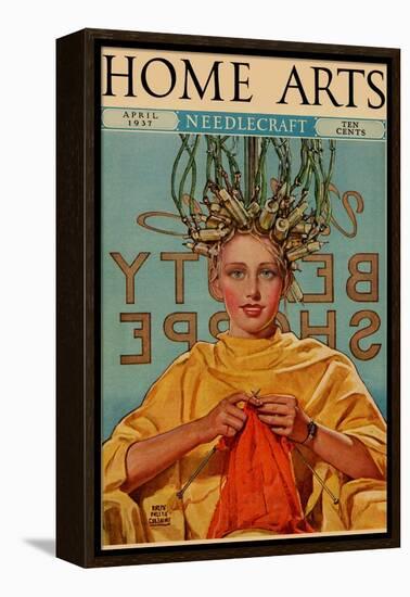 Woman In Curlers Knits-null-Framed Stretched Canvas