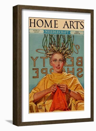 Woman In Curlers Knits-null-Framed Art Print