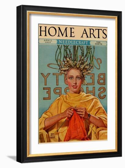 Woman In Curlers Knits-null-Framed Art Print