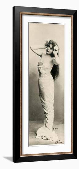 Woman in evening dress,retro postcard-French School-Framed Photographic Print