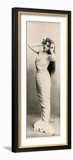Woman in evening dress,retro postcard-French School-Framed Photographic Print