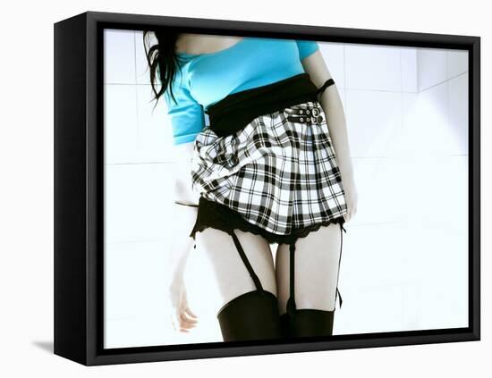 Woman in Garter Belts and Plaid Skirt-Paula Iannuzzi-Framed Premier Image Canvas