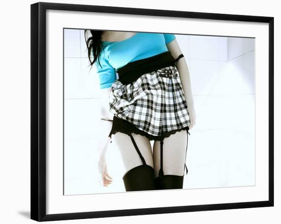 Woman in Garter Belts and Plaid Skirt-Paula Iannuzzi-Framed Photographic Print