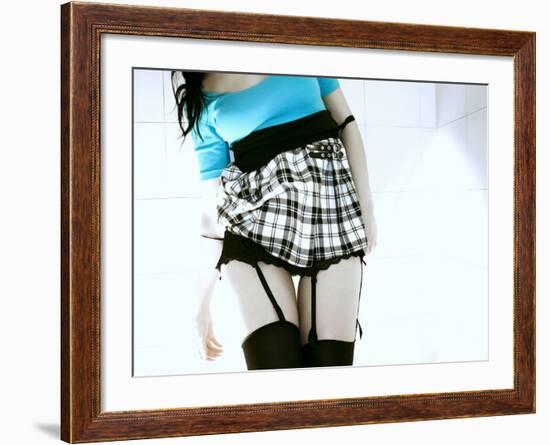 Woman in Garter Belts and Plaid Skirt-Paula Iannuzzi-Framed Photographic Print