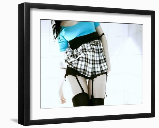 Woman in Garter Belts and Plaid Skirt-Paula Iannuzzi-Framed Photographic Print