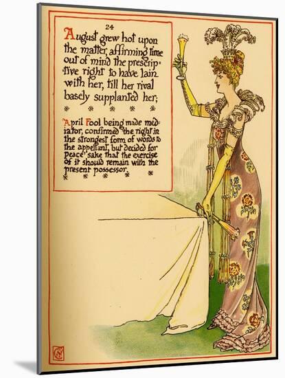 Woman In Gorgeous Gown Lifts A Glass To Toast-Walter Crane-Mounted Art Print