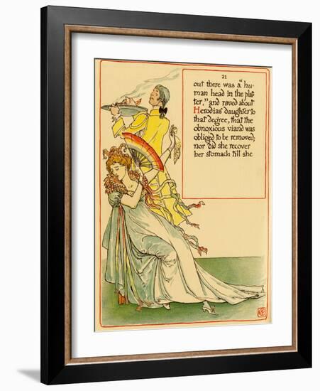Woman In Gown And With Fan Turns Away The Head Of A Boar-Walter Crane-Framed Art Print