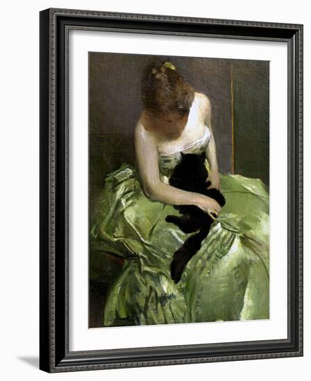 Woman in Green Dress with Black Cat-John White Alexander-Framed Giclee Print