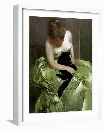 Woman in Green Dress with Black Cat-John White Alexander-Framed Giclee Print
