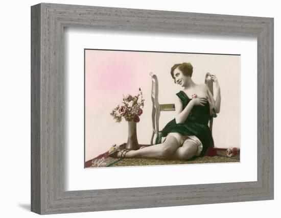 Woman in green dress-French School-Framed Photographic Print