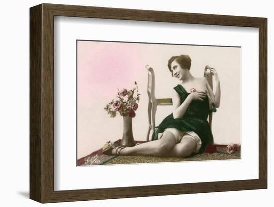 Woman in green dress-French School-Framed Photographic Print