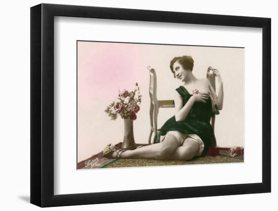 Woman in green dress-French School-Framed Photographic Print