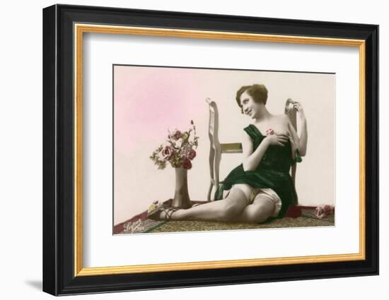 Woman in green dress-French School-Framed Photographic Print