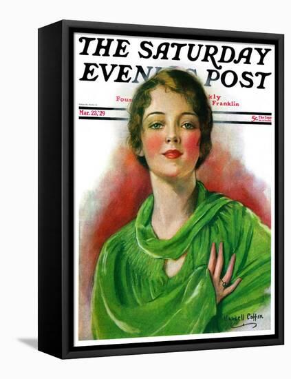 "Woman in Green," Saturday Evening Post Cover, March 23, 1929-William Haskell Coffin-Framed Premier Image Canvas