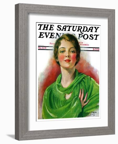 "Woman in Green," Saturday Evening Post Cover, March 23, 1929-William Haskell Coffin-Framed Giclee Print