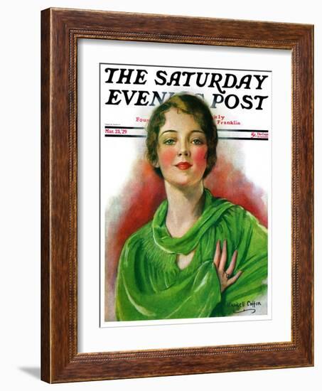 "Woman in Green," Saturday Evening Post Cover, March 23, 1929-William Haskell Coffin-Framed Giclee Print