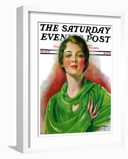 "Woman in Green," Saturday Evening Post Cover, March 23, 1929-William Haskell Coffin-Framed Giclee Print