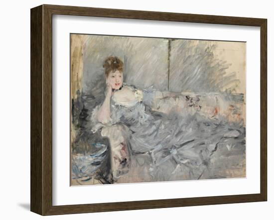 Woman in Grey Reclining, 1879 (Oil on Canvas)-Berthe Morisot-Framed Giclee Print