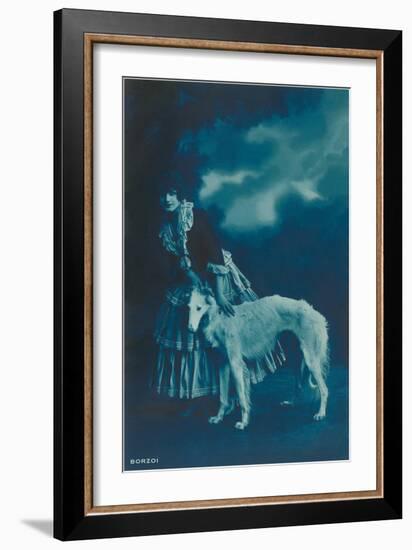 Woman in Gypsy Outfit with Borzoi-null-Framed Art Print