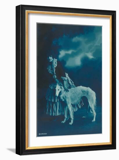 Woman in Gypsy Outfit with Borzoi-null-Framed Art Print