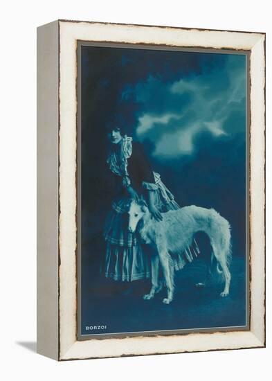 Woman in Gypsy Outfit with Borzoi-null-Framed Stretched Canvas