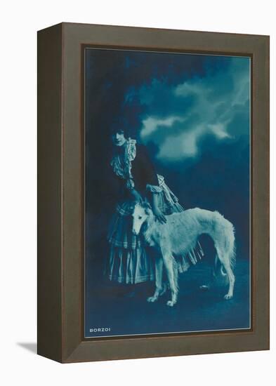 Woman in Gypsy Outfit with Borzoi-null-Framed Stretched Canvas